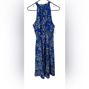 Women's high neck sleeveless blue and green maxi dress cottagecore romantic